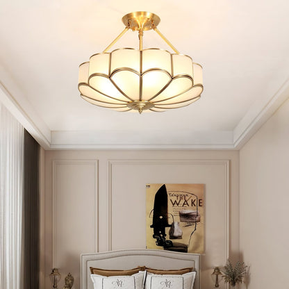 Flower Shape Ceiling Light | Frosted Glass & Brass | White Finish