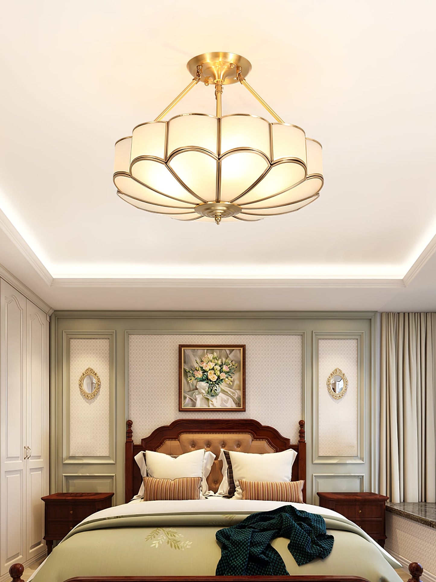 Flower Shape Ceiling Light | Frosted Glass & Brass | White Finish