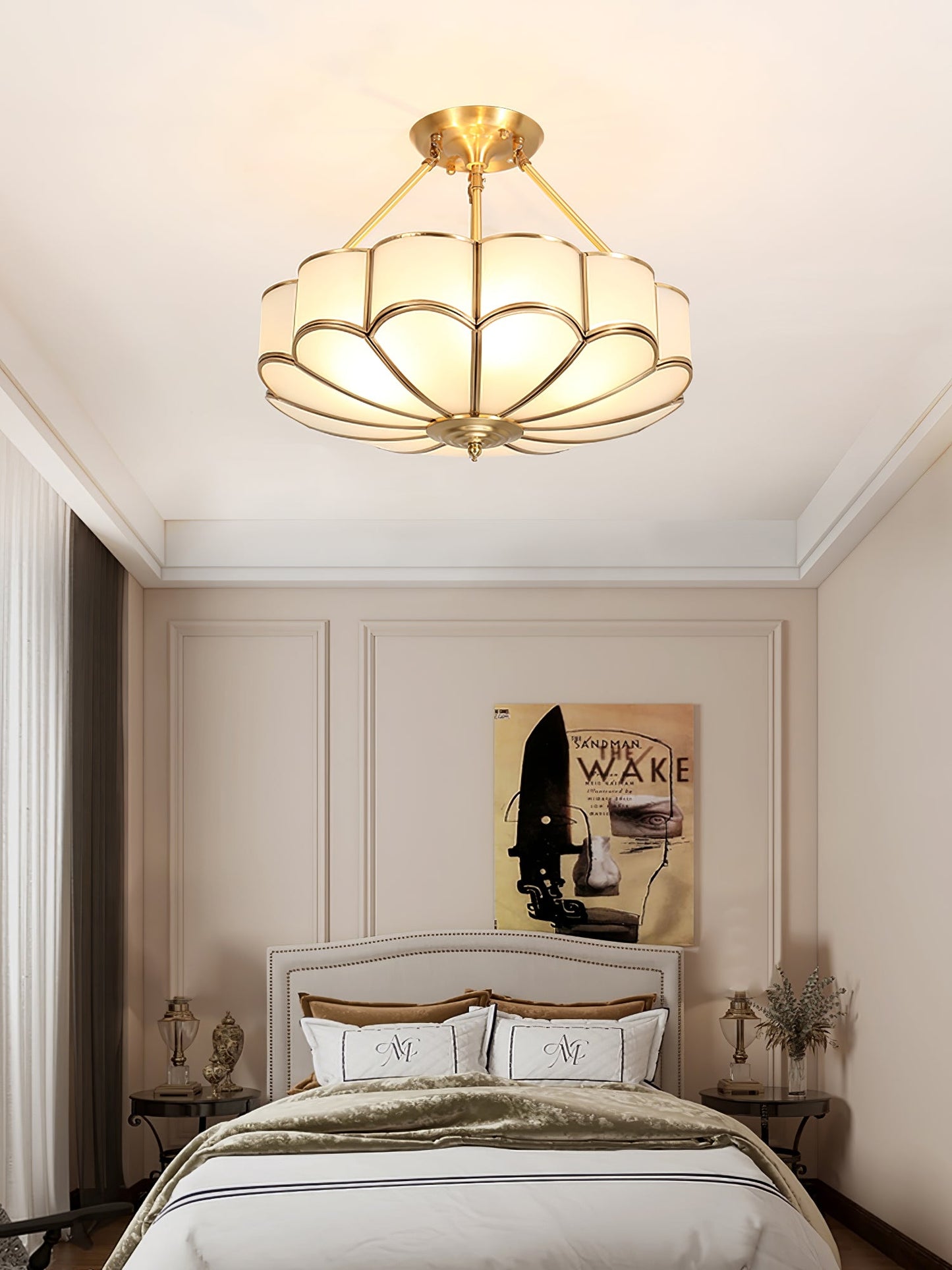 Flower Shape Ceiling Light | Frosted Glass & Brass | White Finish