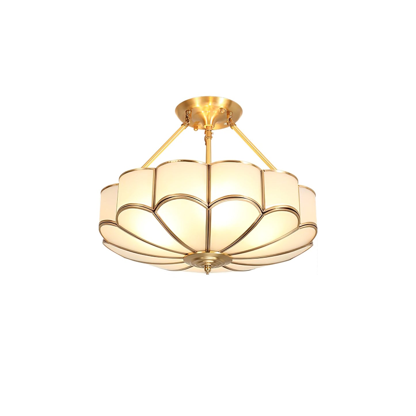 Flower Shape Ceiling Light | Frosted Glass & Brass | White Finish