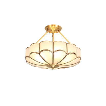 Flower Shape Ceiling Light | Frosted Glass & Brass | White Finish
