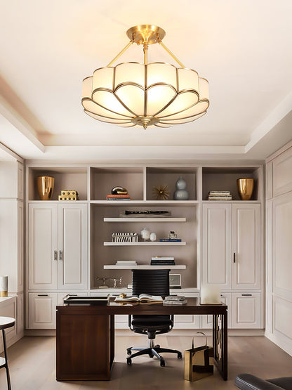 Flower Shape Ceiling Light | Frosted Glass & Brass | White Finish