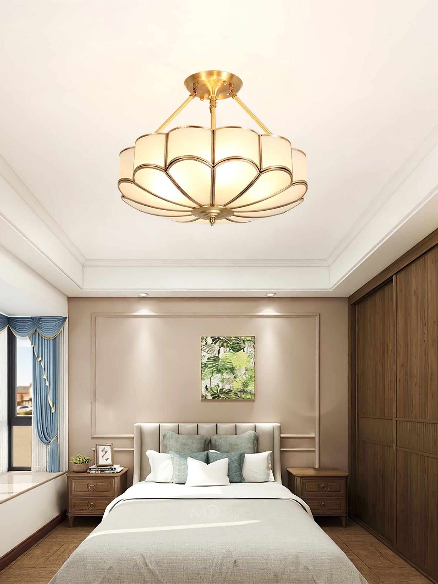Flower Shape Ceiling Light | Frosted Glass & Brass | White Finish