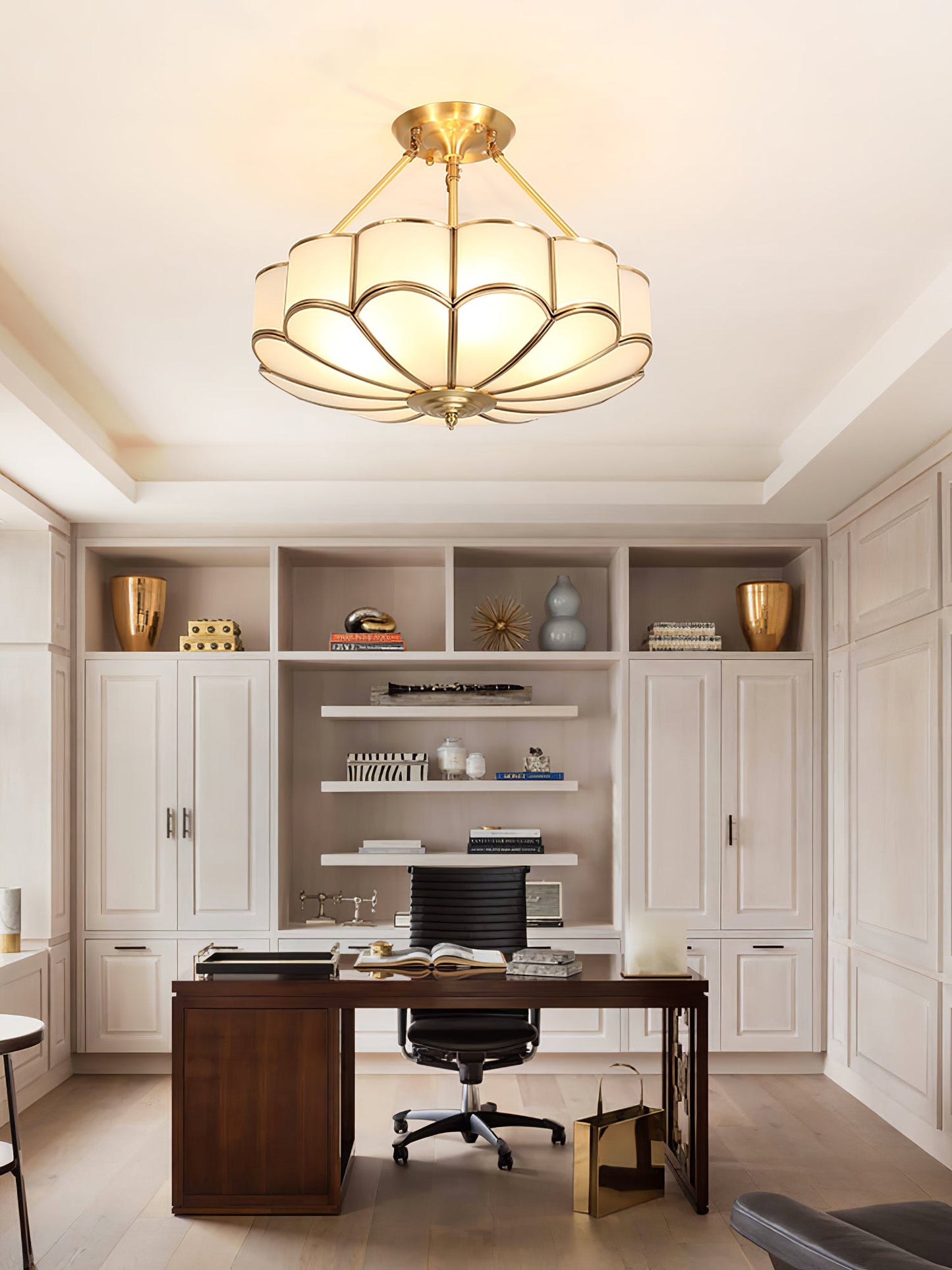 Flower Shape Ceiling Light | Frosted Glass & Brass | White Finish