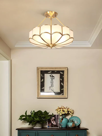 Flower Shape Ceiling Light | Frosted Glass & Brass | White Finish