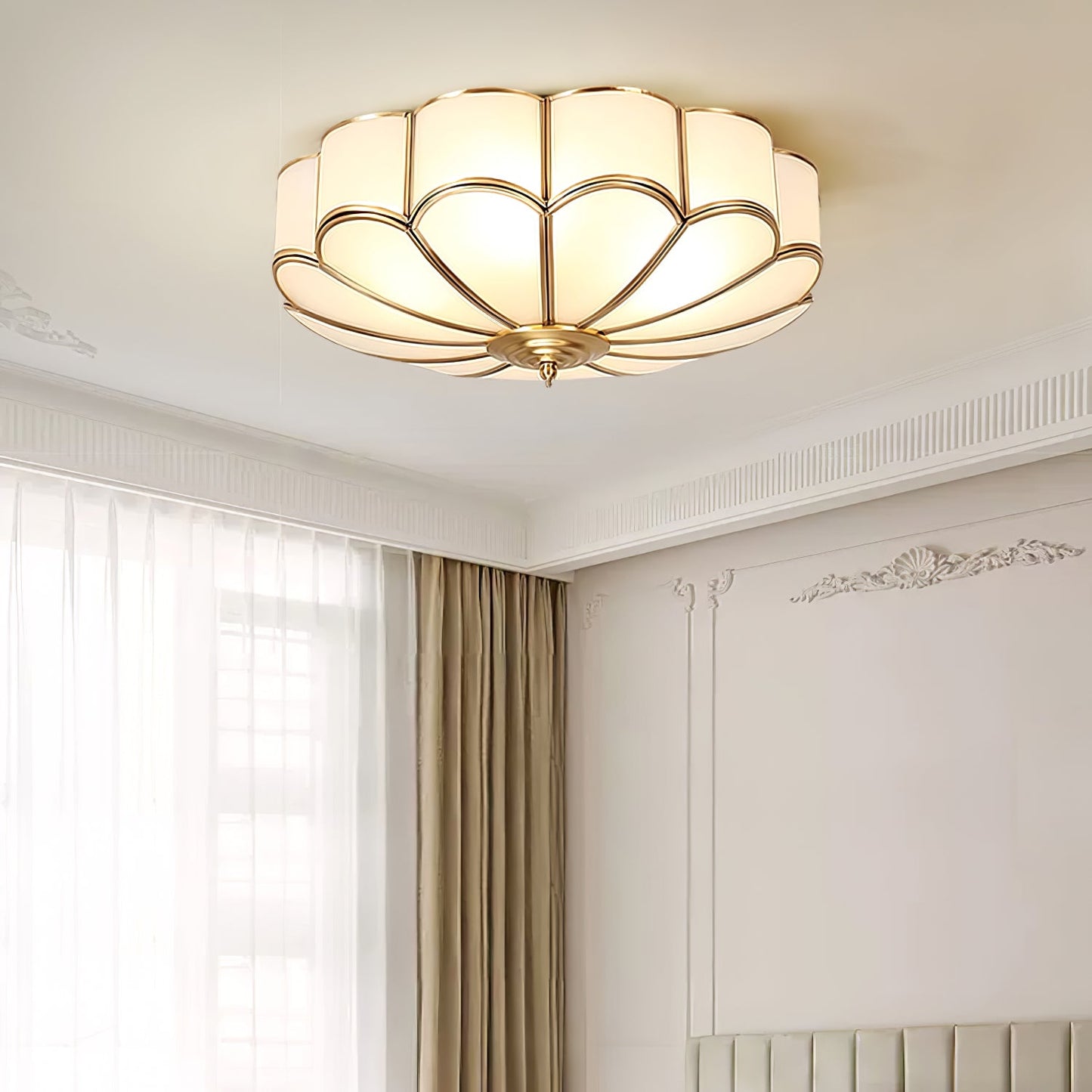 Flower Shape Ceiling Light | Frosted Glass & Brass | 3, 4, or 6 Heads