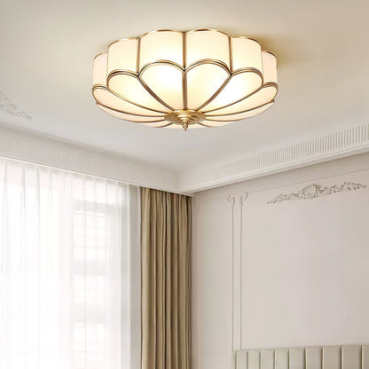 Flower Shape Ceiling Light | Frosted Glass & Brass | 3, 4, or 6 Heads