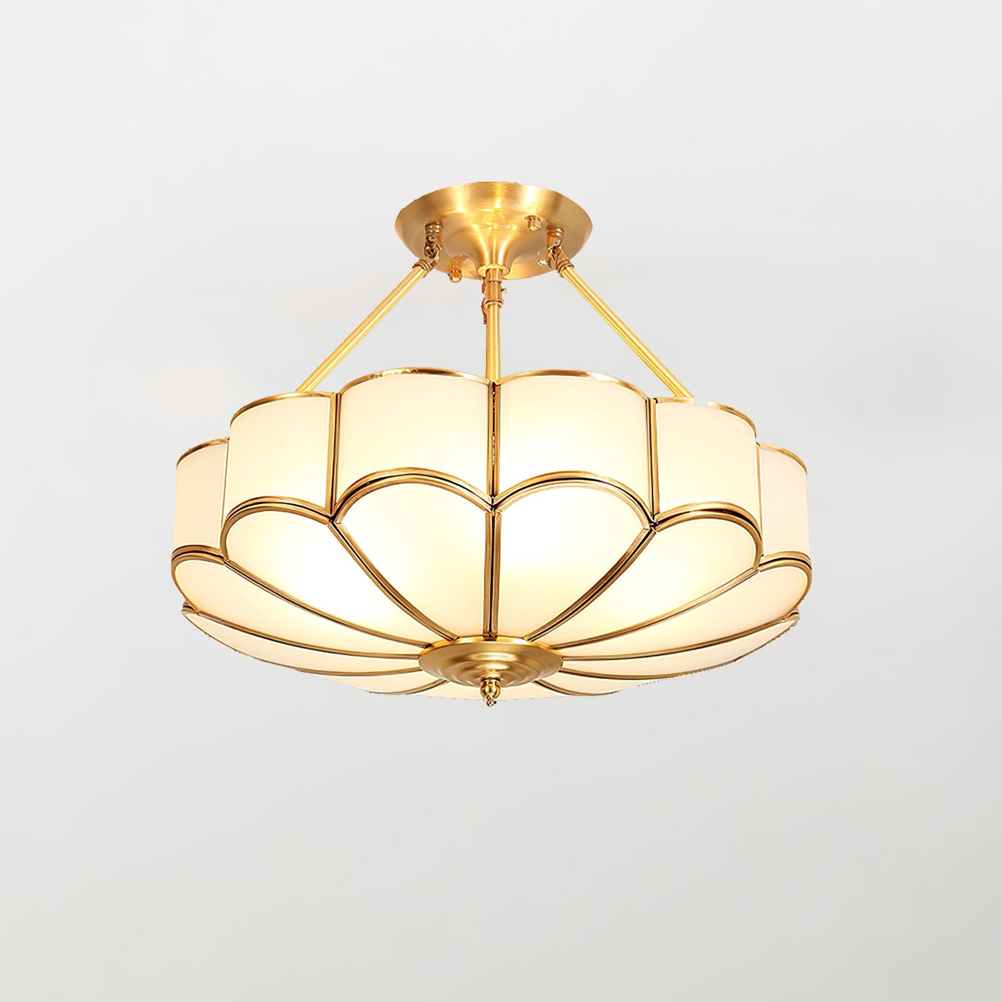 Flower Shape Ceiling Light | Frosted Glass & Brass | White Finish