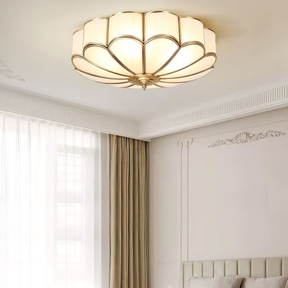Flower Shape Ceiling Light | Frosted Glass & Brass | 3, 4, or 6 Heads