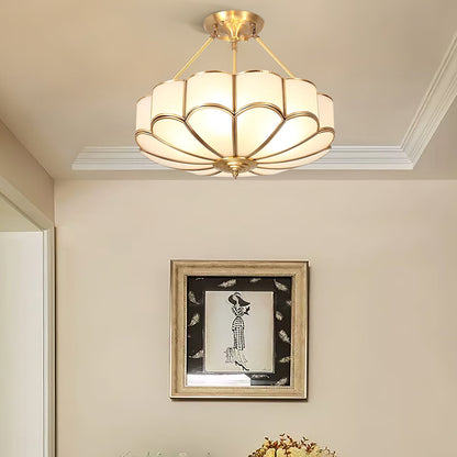 Flower Shape Ceiling Light | Frosted Glass & Brass | White Finish