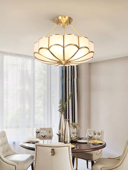 Flower Shape Ceiling Light | Frosted Glass & Brass | White Finish