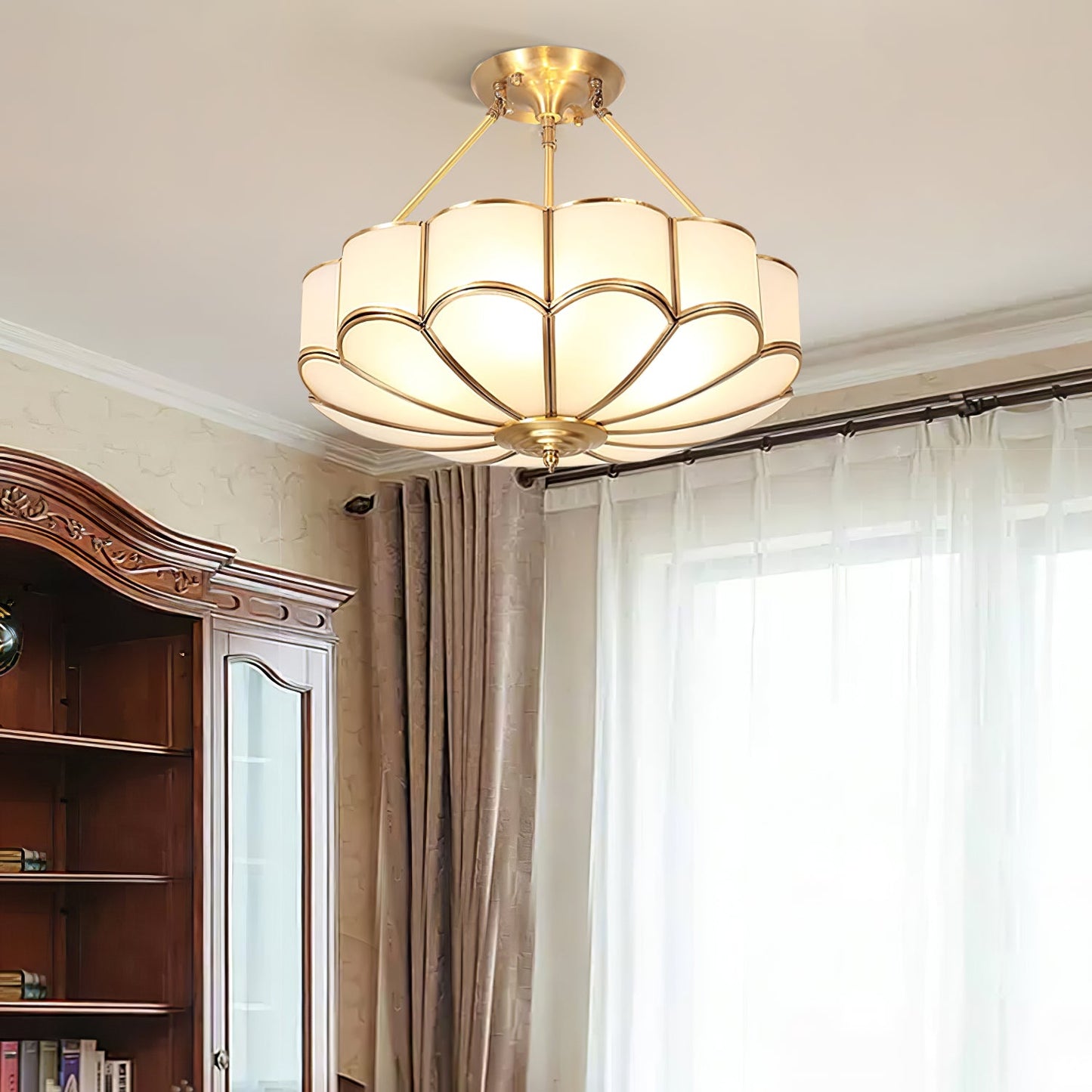 Flower Shape Ceiling Light | Frosted Glass & Brass | White Finish