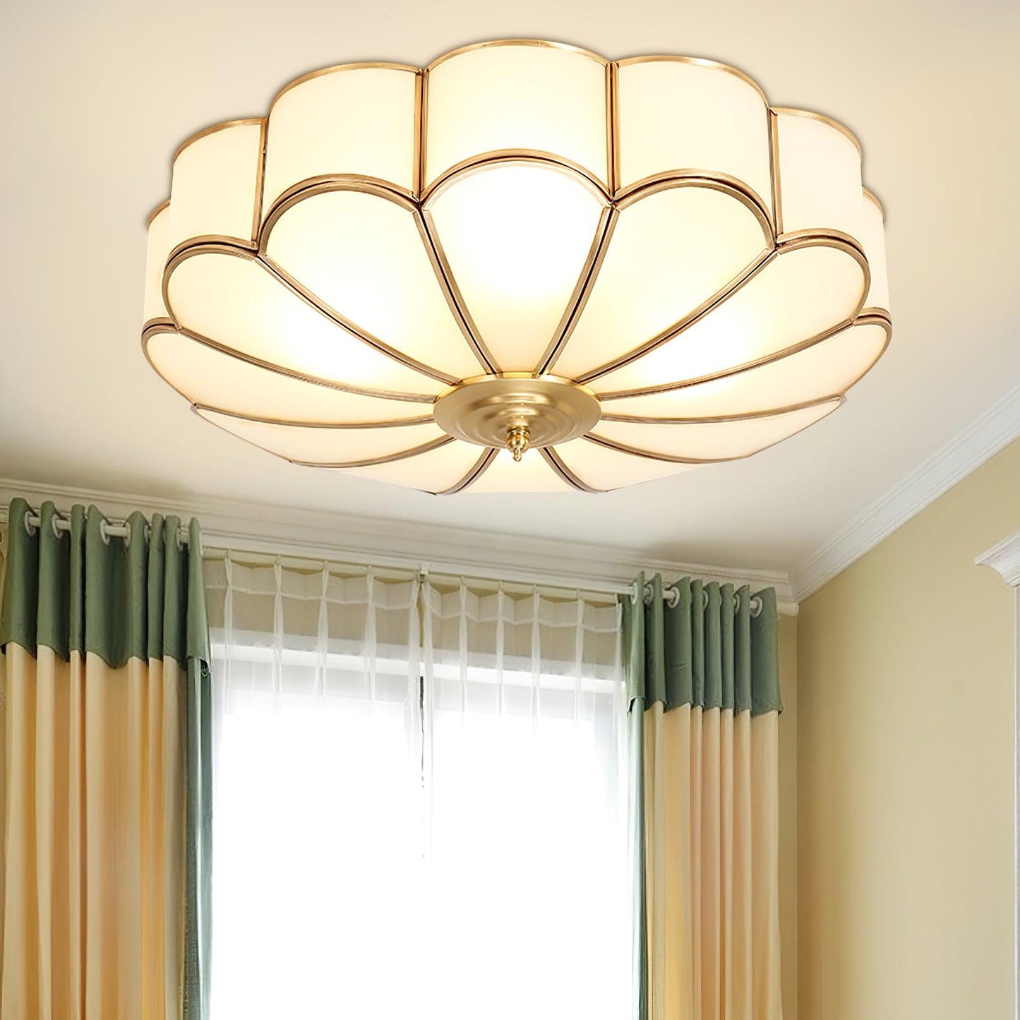 Flower Shape Ceiling Light | Frosted Glass & Brass | 3, 4, or 6 Heads