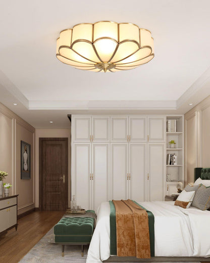 Flower Shape Ceiling Light | Frosted Glass & Brass | 3, 4, or 6 Heads