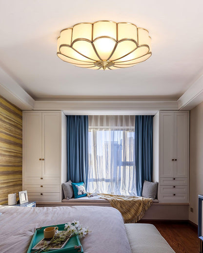Flower Shape Ceiling Light | Frosted Glass & Brass | 3, 4, or 6 Heads