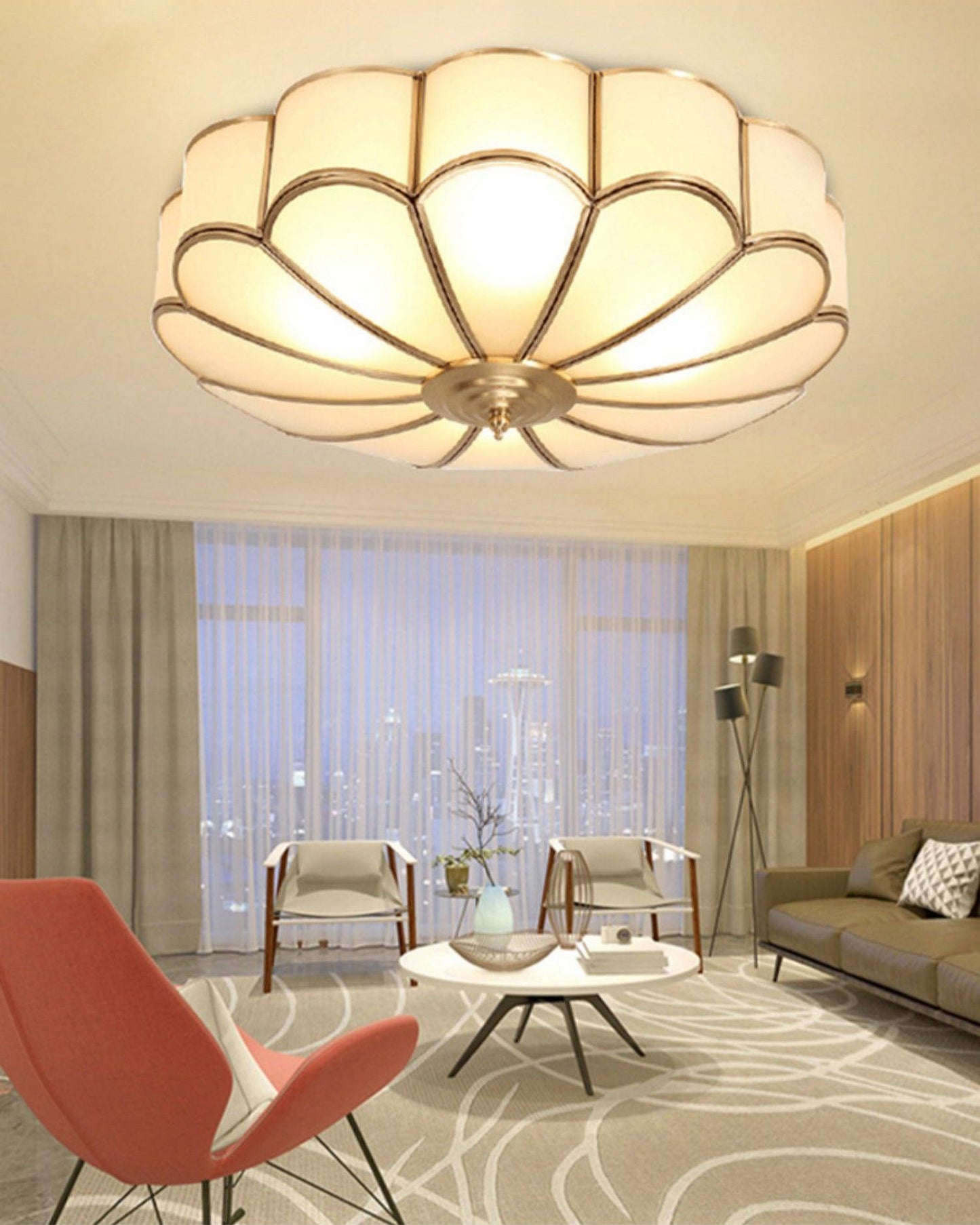 Flower Shape Ceiling Light | Frosted Glass & Brass | 3, 4, or 6 Heads