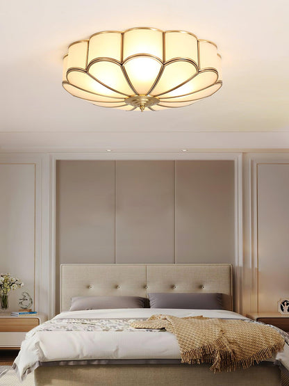 Flower Shape Ceiling Light | Frosted Glass & Brass | 3, 4, or 6 Heads