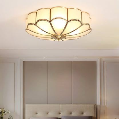 Flower Shape Ceiling Light | Frosted Glass & Brass | 3, 4, or 6 Heads
