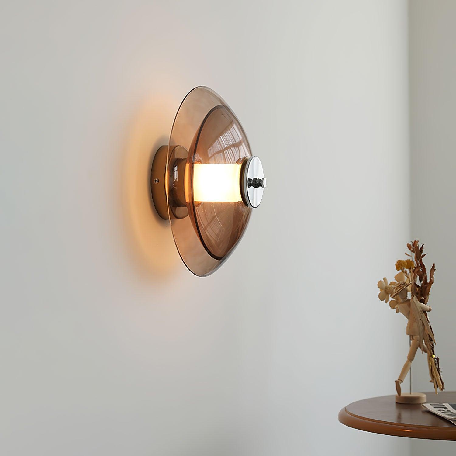 Flying Saucer Wall Light | Chrome Finish | Amber Shade