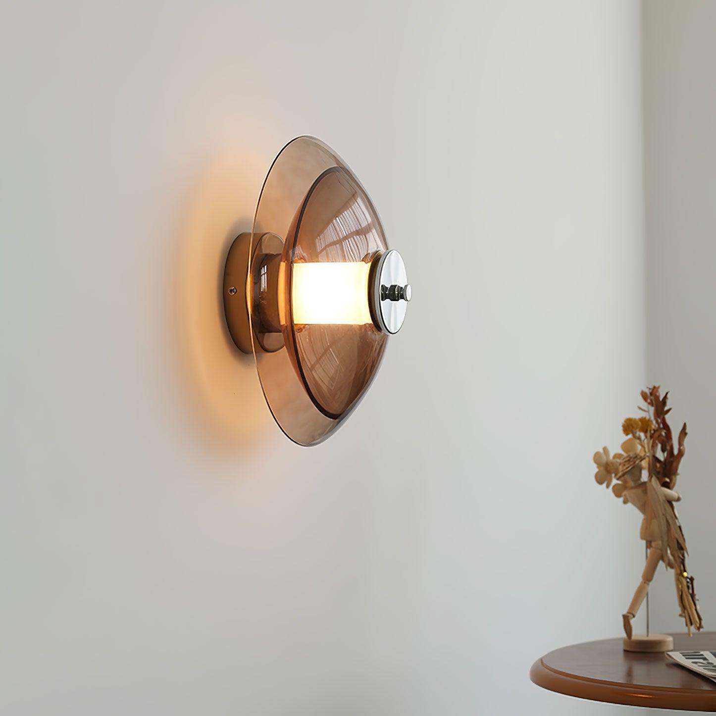 Flying Saucer Wall Light | Chrome Finish | Amber Shade