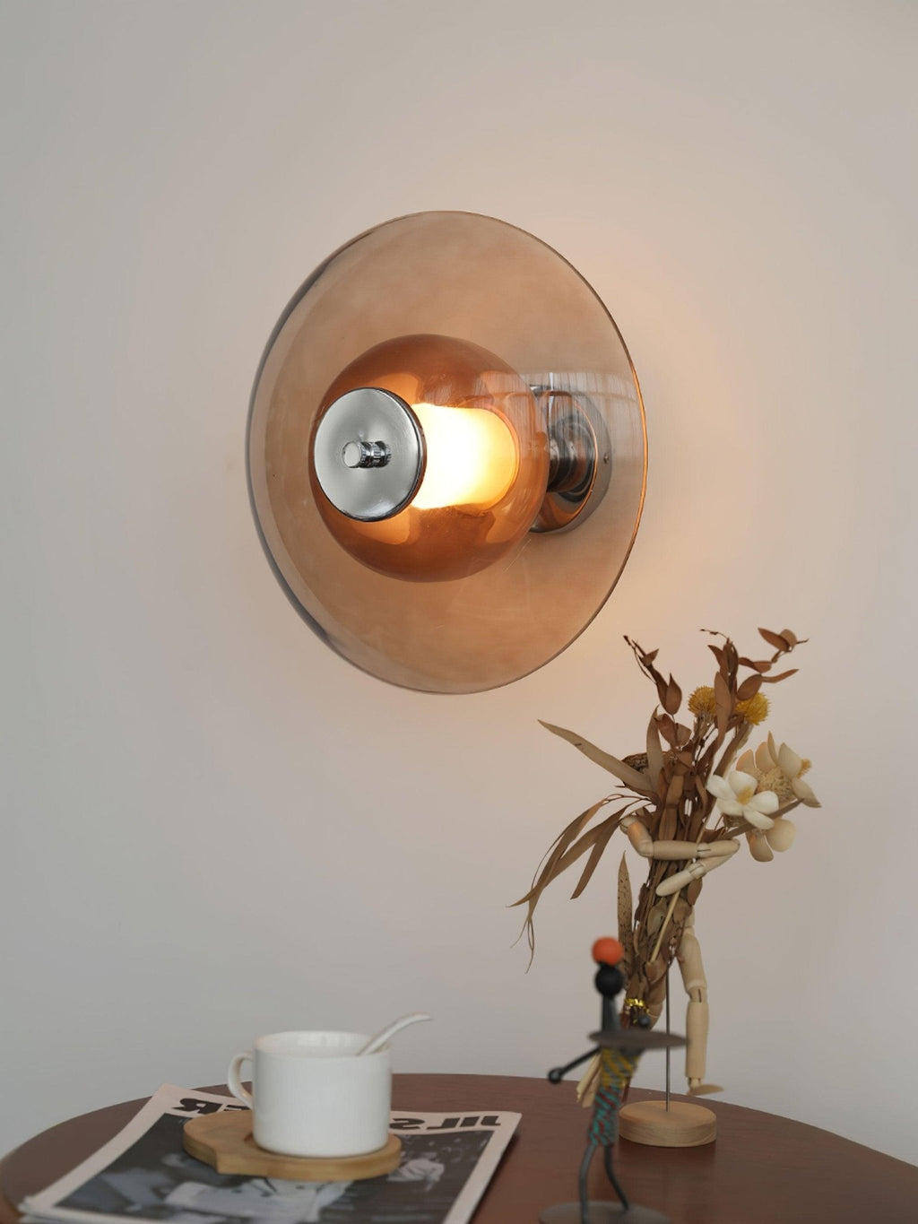 Flying Saucer Wall Light | Chrome Finish | Amber Shade