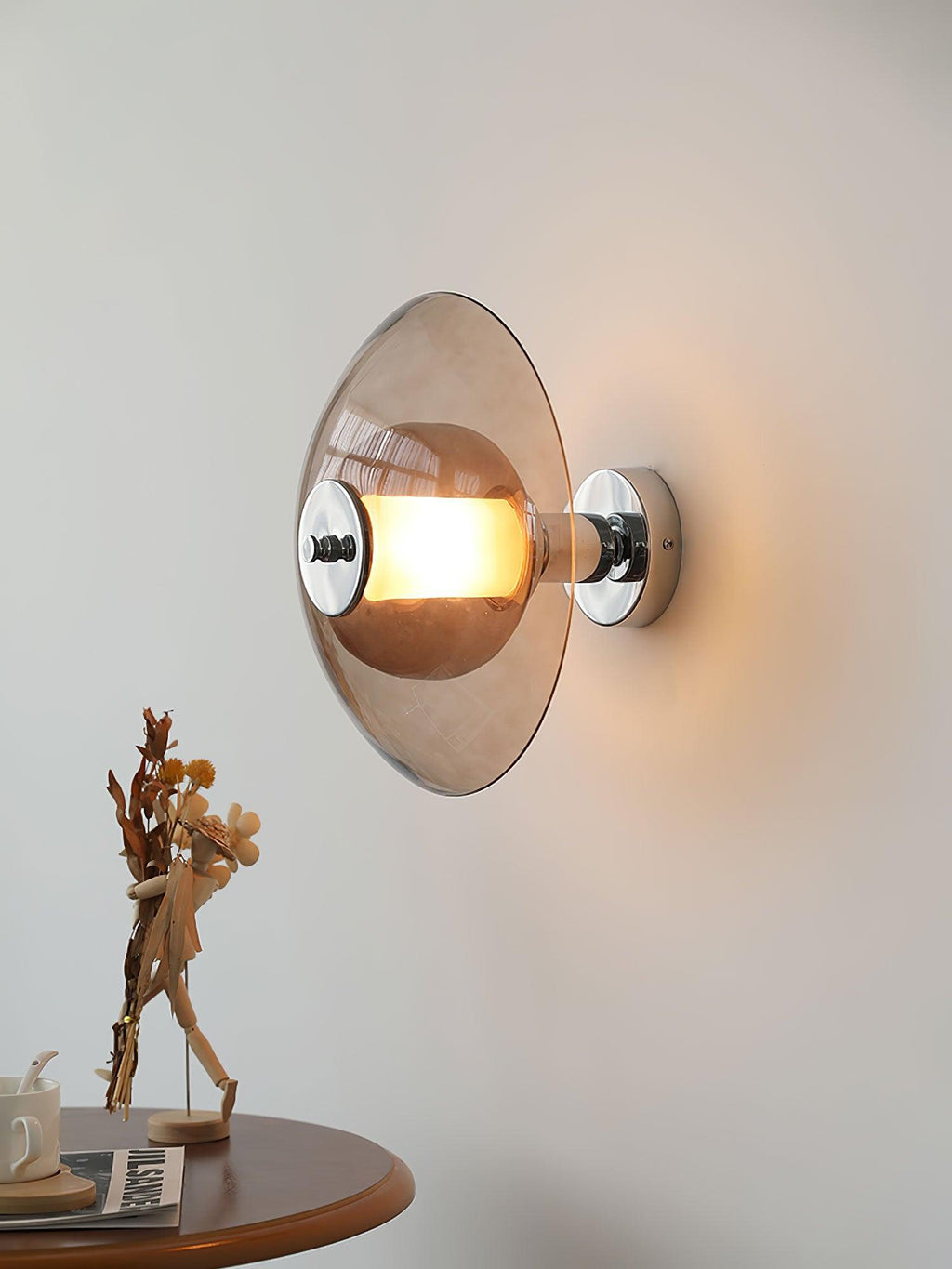 Flying Saucer Wall Light | Chrome Finish | Amber Shade