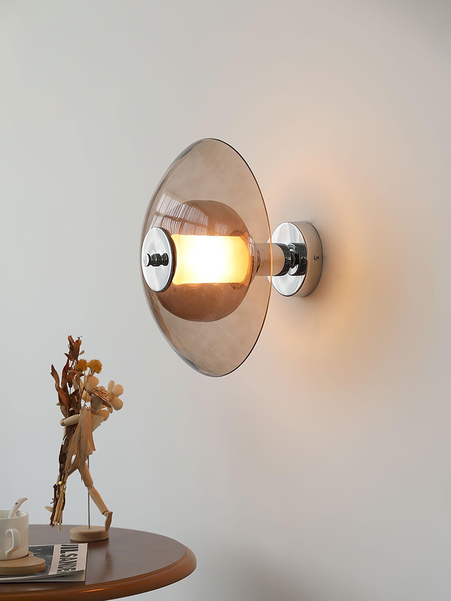 Flying Saucer Wall Light | Chrome Finish | Amber Shade
