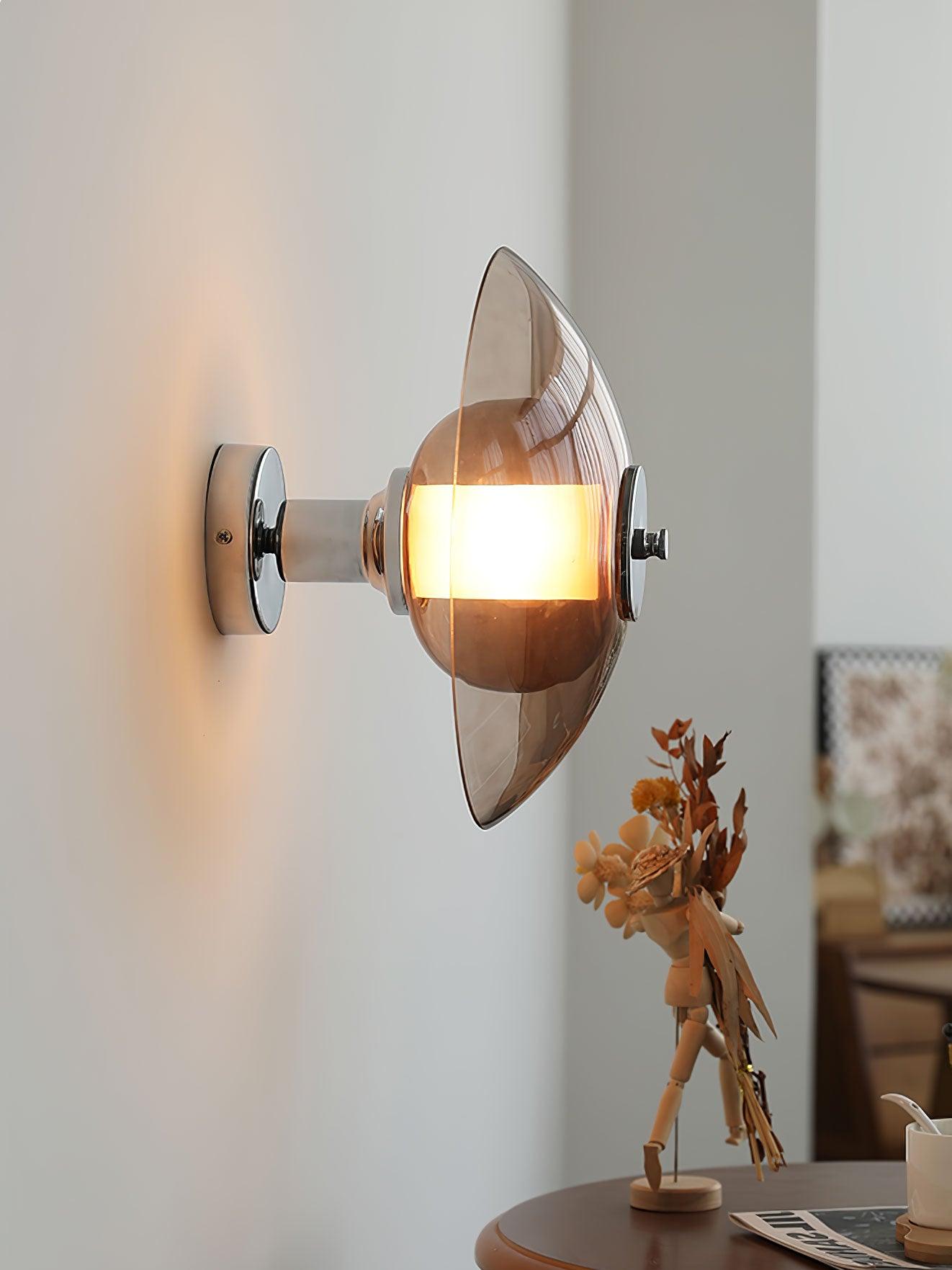 Flying Saucer Wall Light | Chrome Finish | Amber Shade