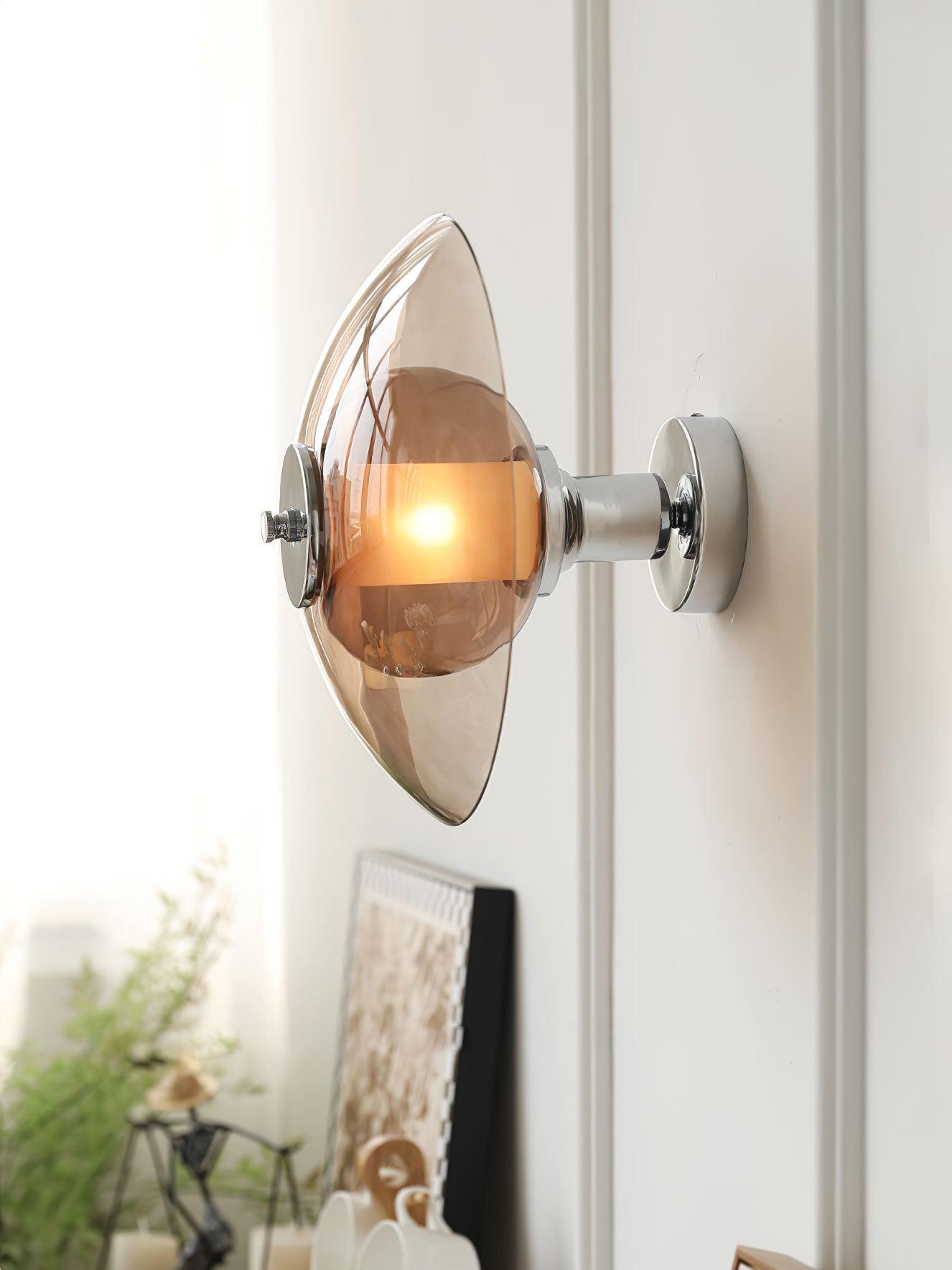 Flying Saucer Wall Light | Chrome Finish | Amber Shade