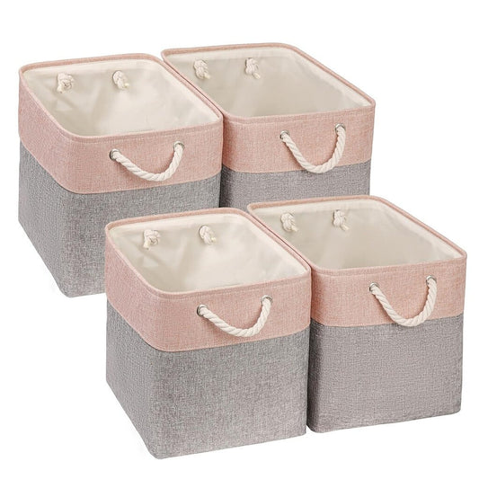 Foldable Fabric Storage Baskets | Durable Canvas & EVA | Grey and Pink
