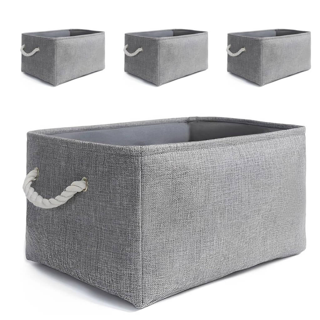 Grey Storage Baskets | Durable Fabric with Rope Handles | Set of 3 Sizes
