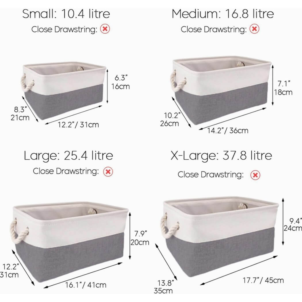Foldable Canvas Storage Baskets | Linen & Cotton | Cold Grey and White