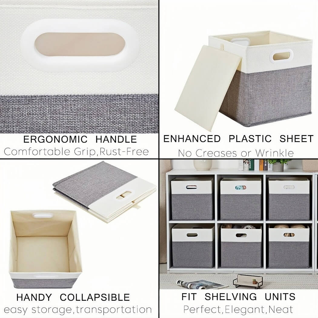 Foldable Storage Cube Boxes | Premium Fabric | Grey and White