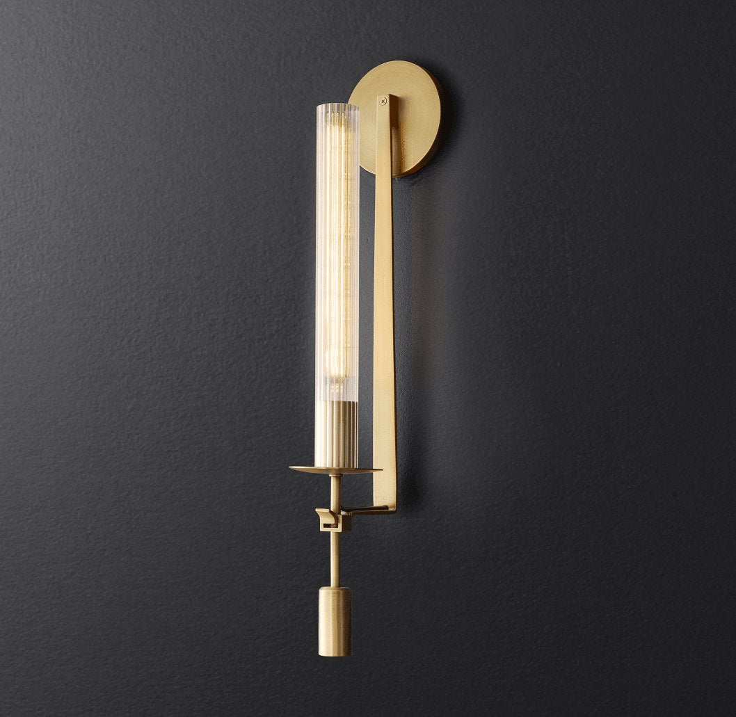 French Classicism Wall Lamp | Solid Brass & Ribbed Glass | Set of 2