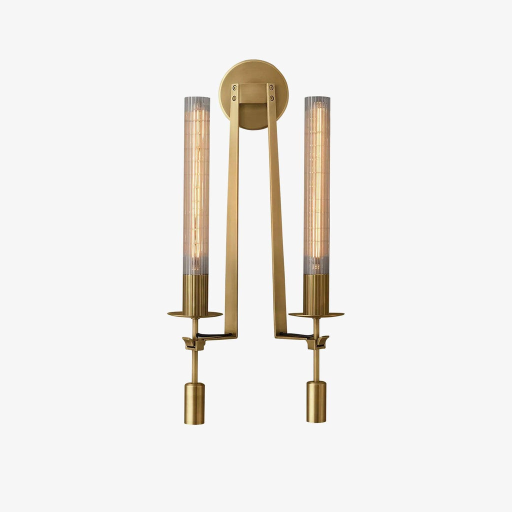 French Classicism Wall Lamp | Solid Brass & Ribbed Glass | Set of 2