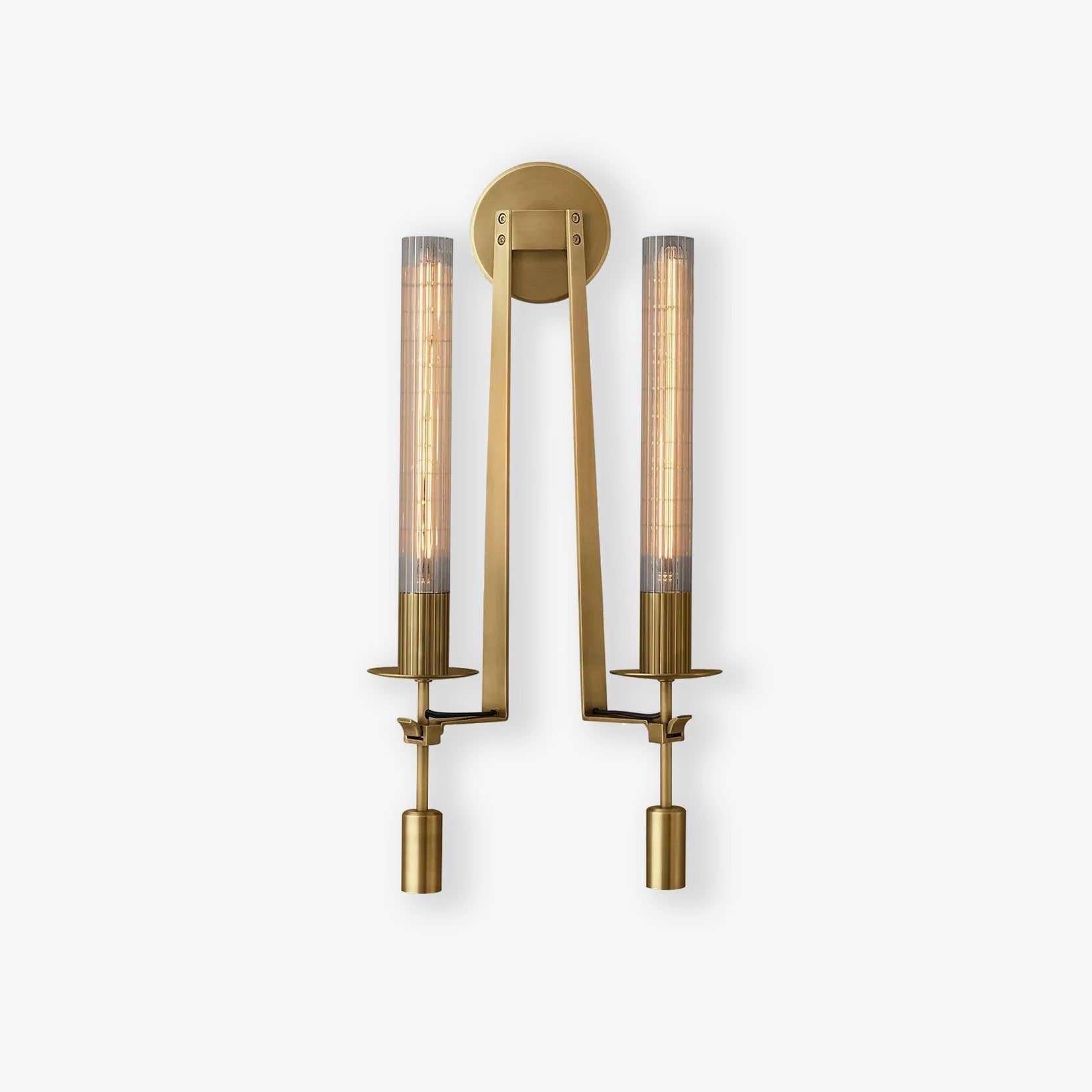 French Classicism Wall Lamp | Solid Brass & Ribbed Glass | Set of 2