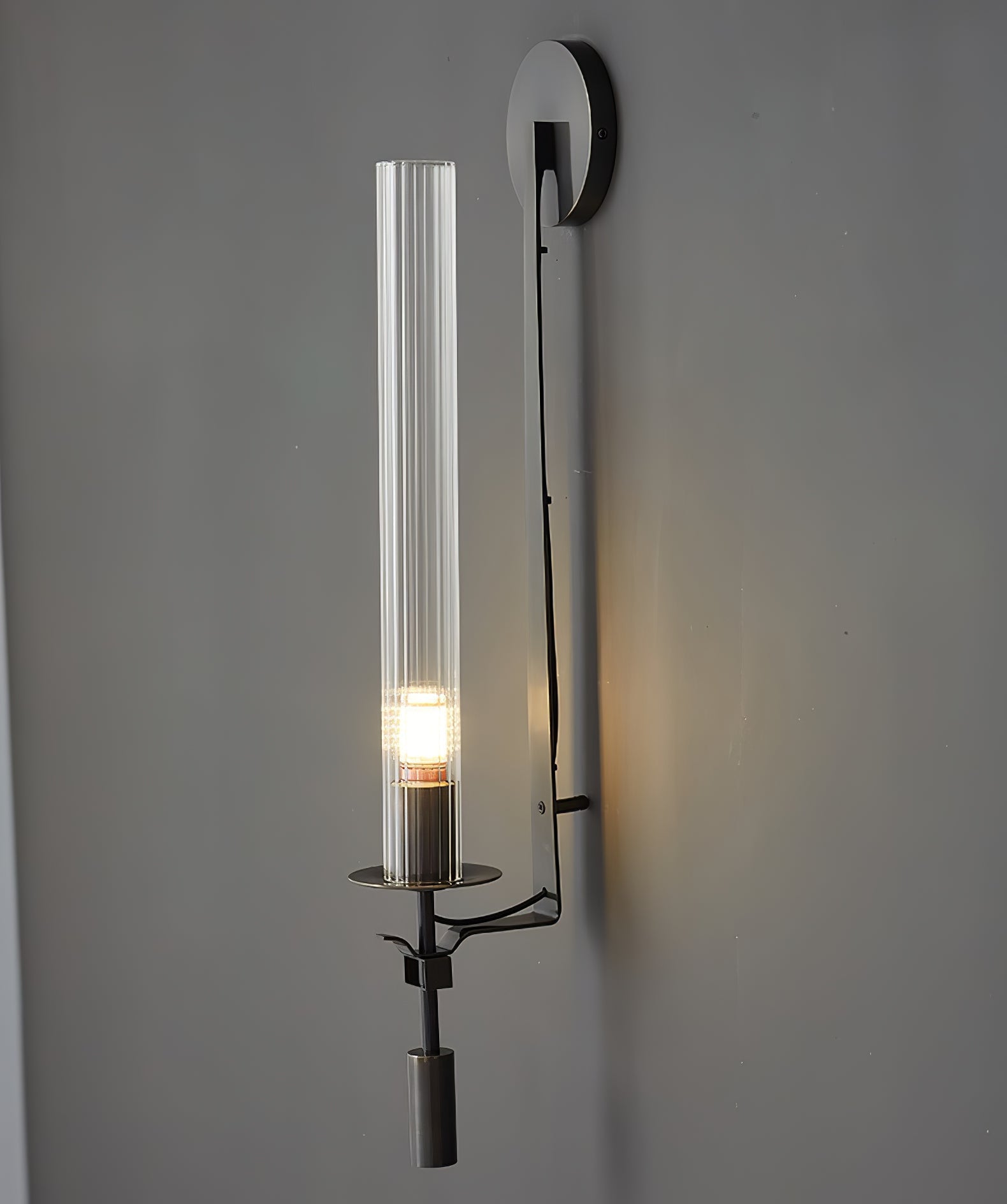 French Classicism Wall Lamp | Solid Brass & Ribbed Glass | Set of 2