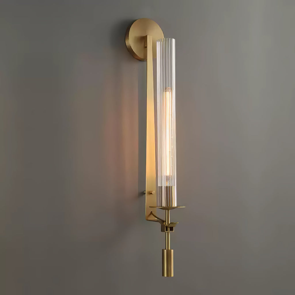 French Classicism Wall Lamp | Solid Brass & Ribbed Glass | Set of 2