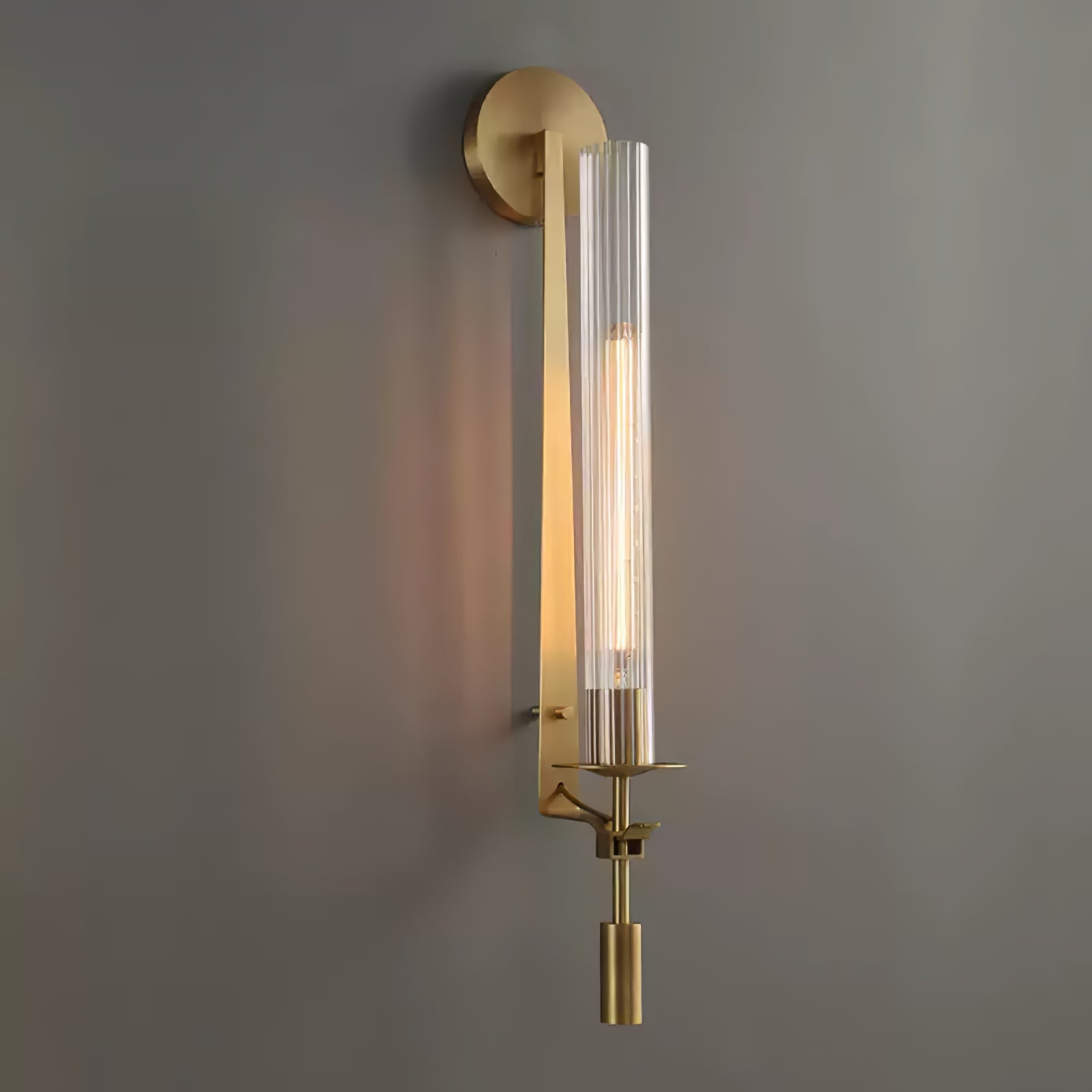 French Classicism Wall Lamp | Solid Brass & Ribbed Glass | Set of 2