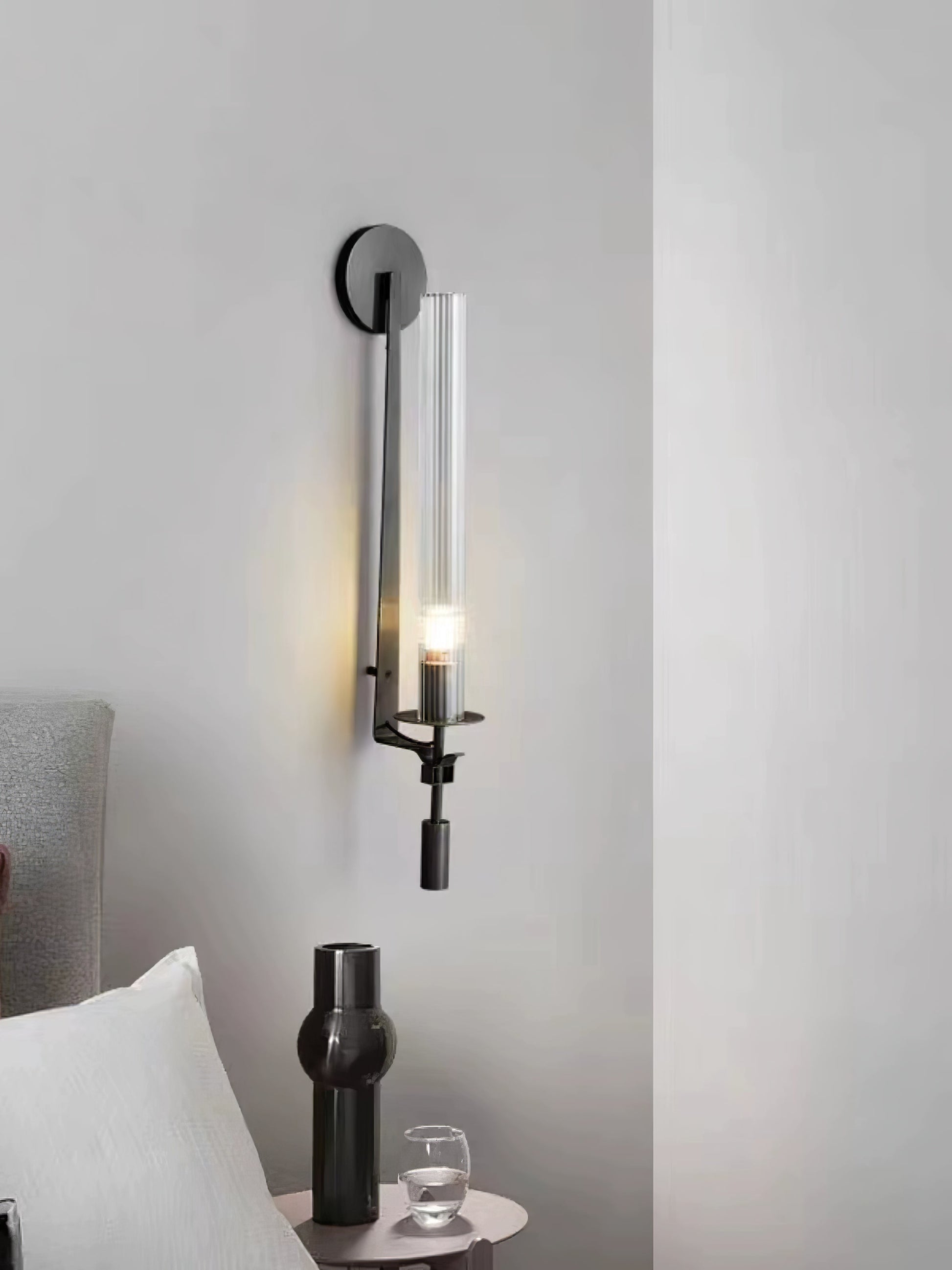 French Classicism Wall Lamp | Solid Brass & Ribbed Glass | Set of 2