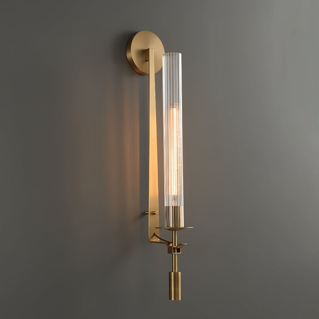 French Classicism Wall Lamp | Solid Brass & Ribbed Glass | Set of 2