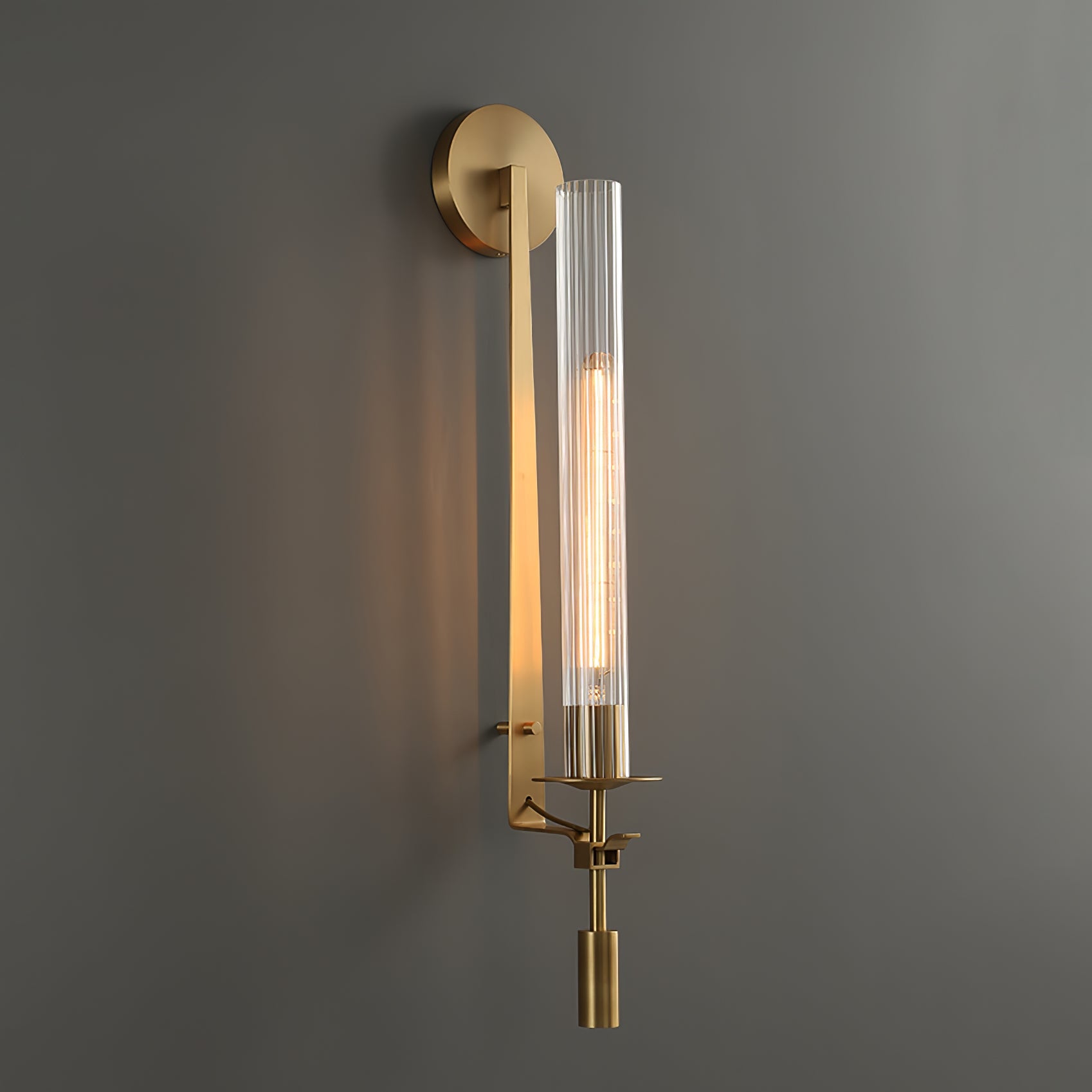 French Classicism Wall Lamp | Solid Brass & Ribbed Glass | Set of 2