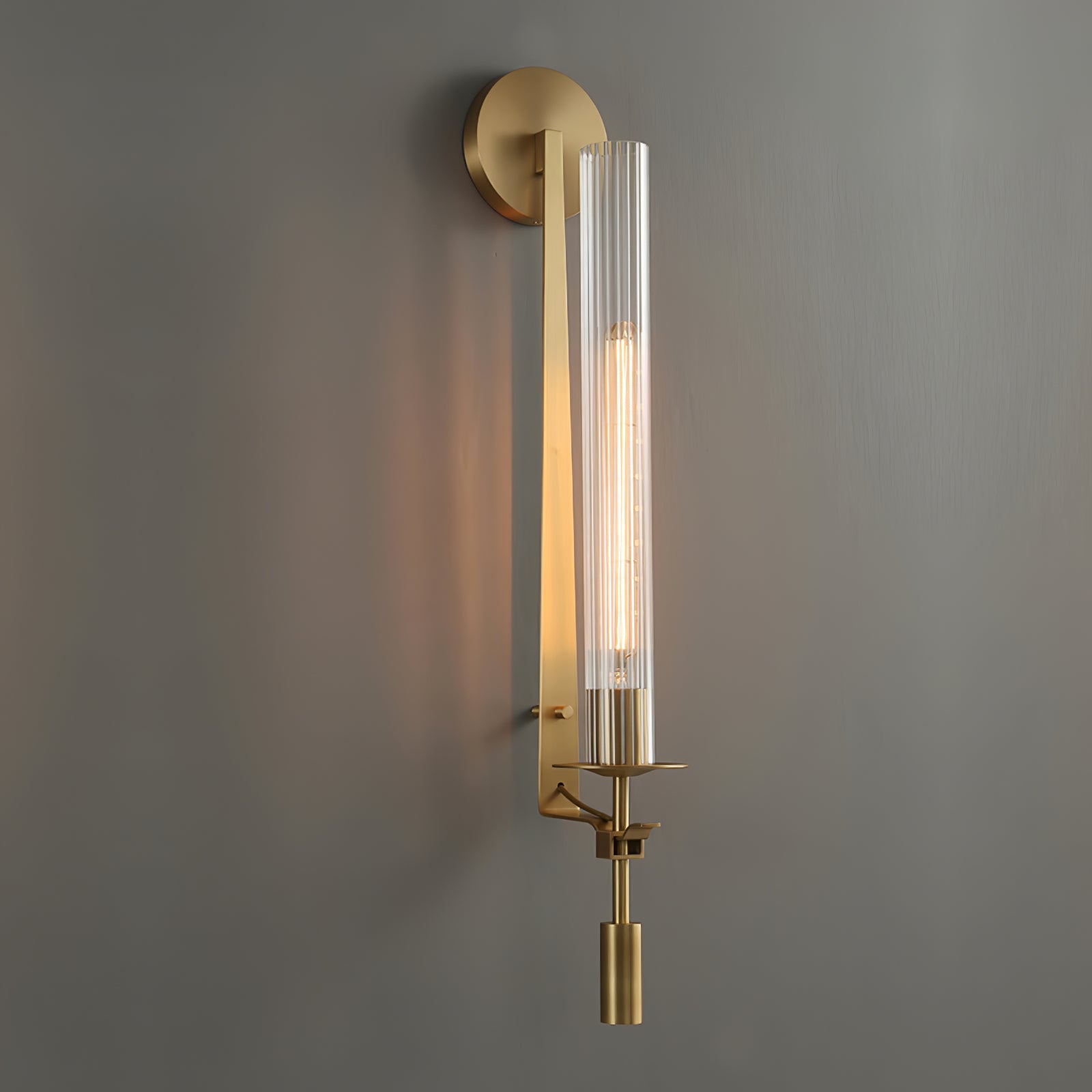 French Classicism Wall Lamp | Solid Brass & Ribbed Glass | Set of 2