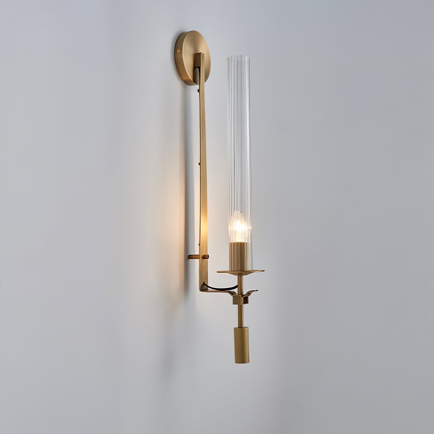 French Classicism Wall Lamp | Solid Brass & Ribbed Glass | Set of 2