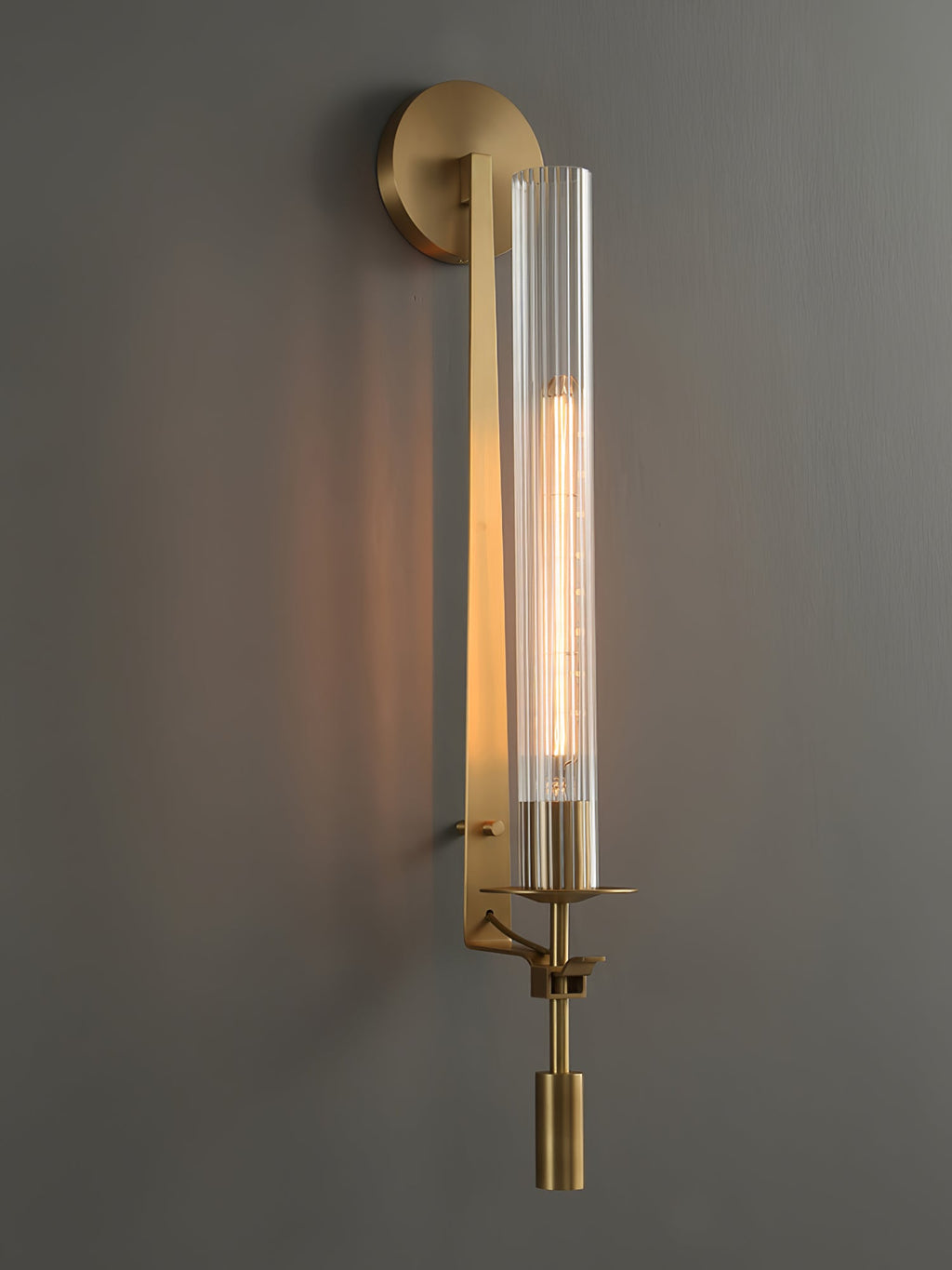 French Classicism Wall Lamp | Solid Brass & Ribbed Glass | Set of 2