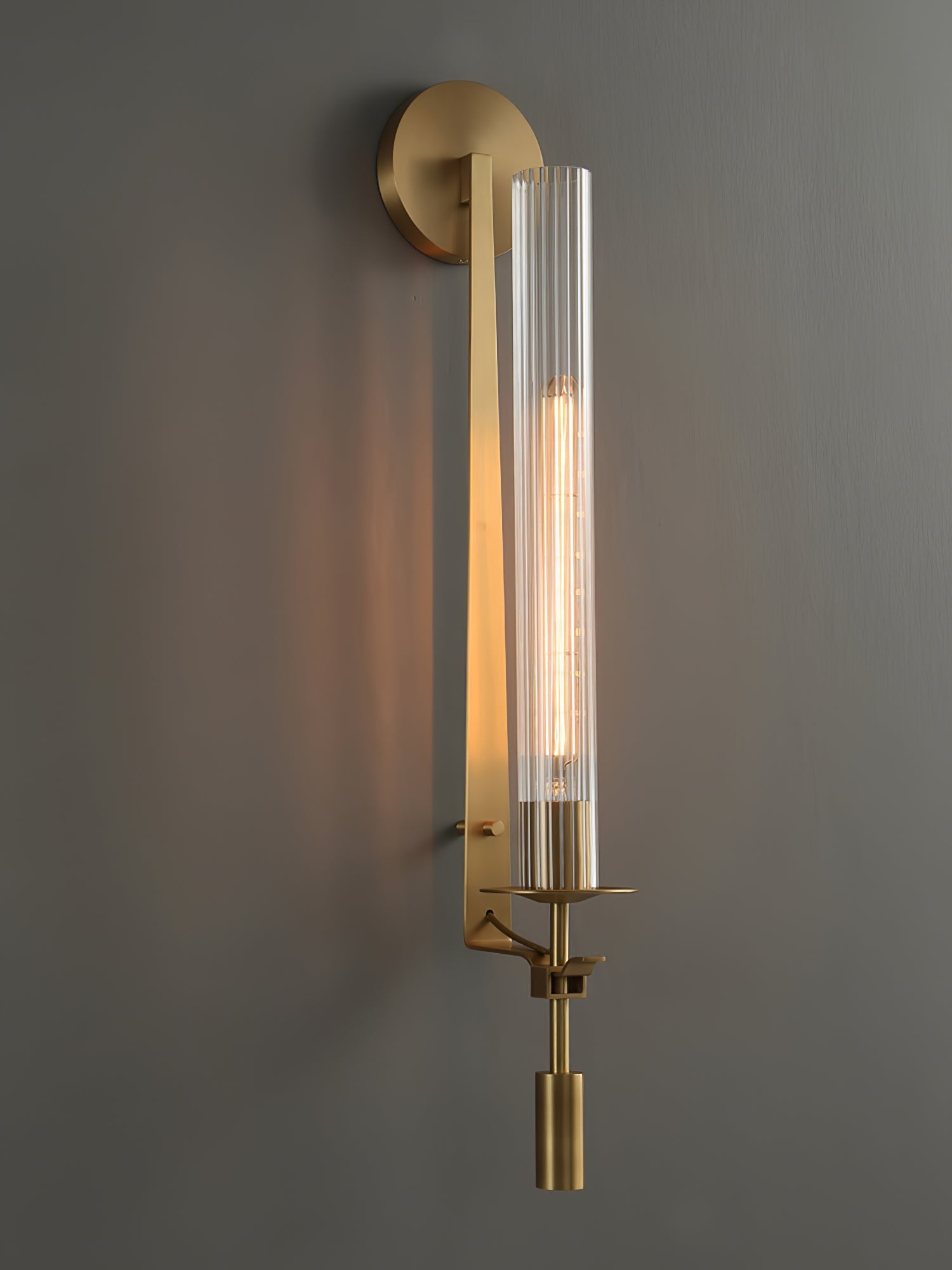 French Classicism Wall Lamp | Solid Brass & Ribbed Glass | Set of 2