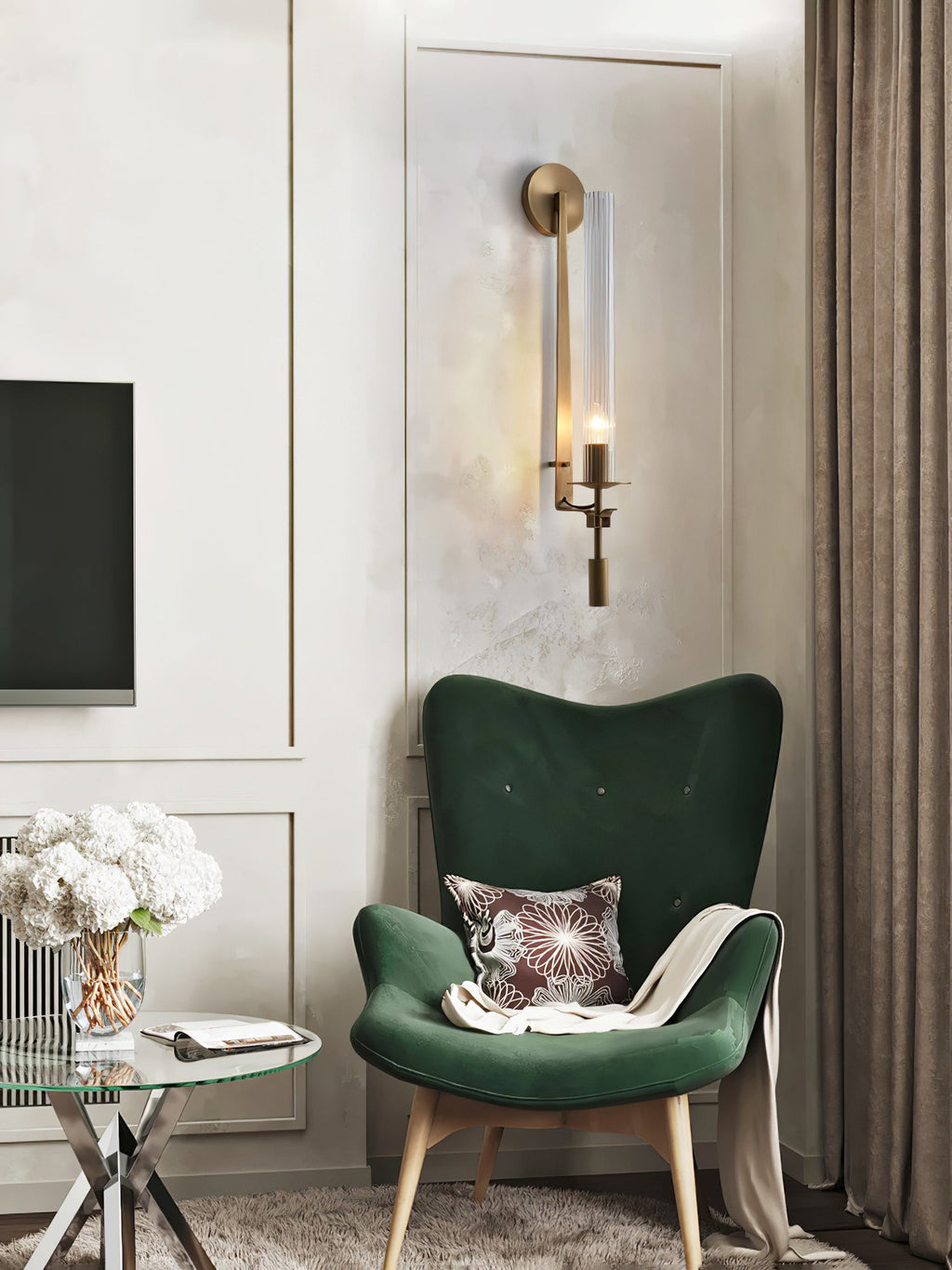 French Classicism Wall Lamp | Solid Brass & Ribbed Glass | Set of 2