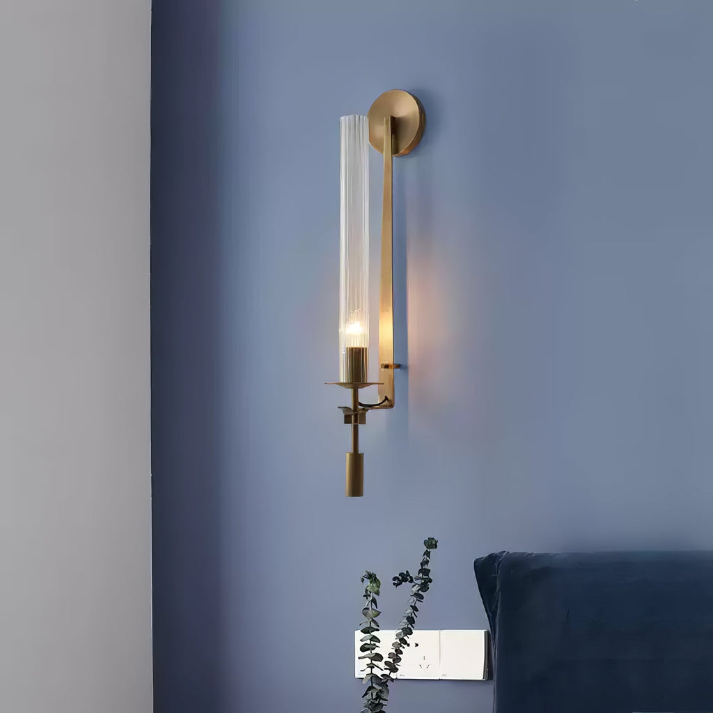 French Classicism Wall Lamp | Solid Brass & Ribbed Glass | Set of 2