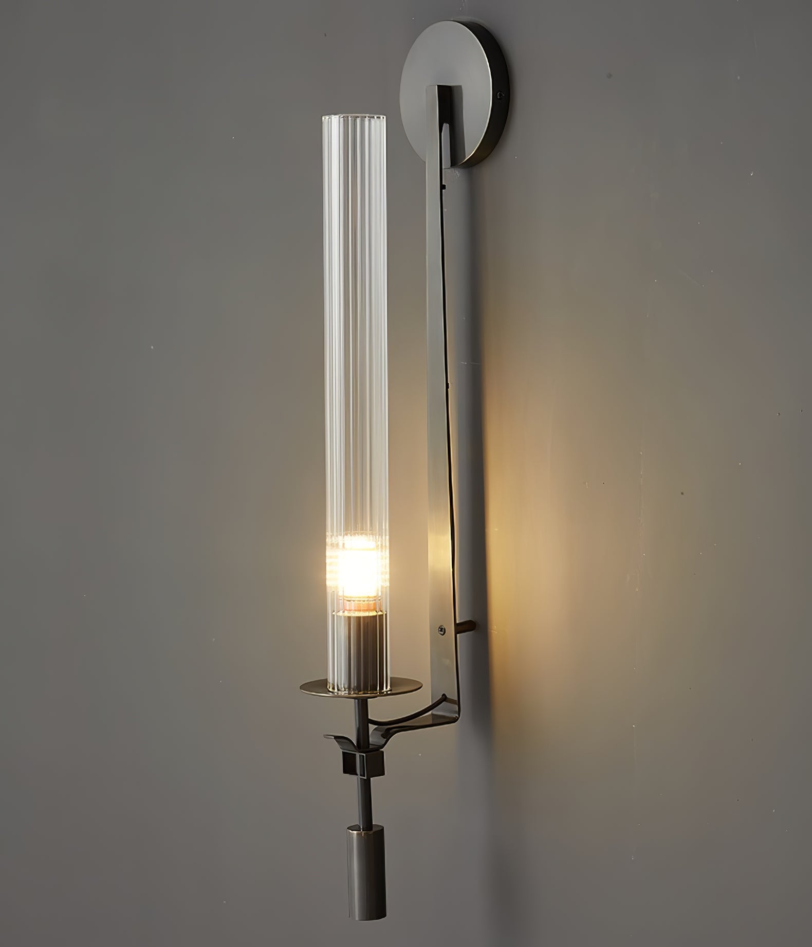 French Classicism Wall Lamp | Solid Brass & Ribbed Glass | Set of 2