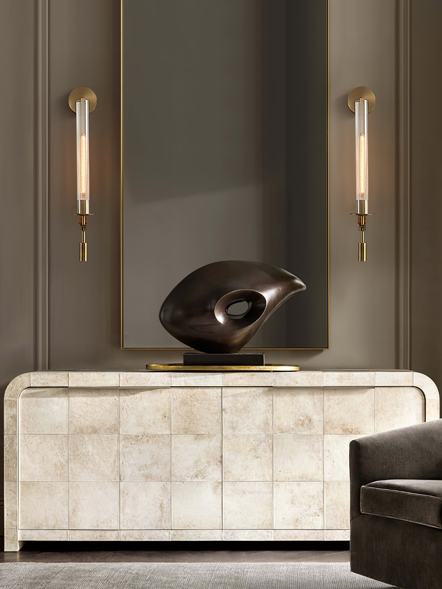 French Classicism Wall Lamp | Solid Brass & Ribbed Glass | Set of 2